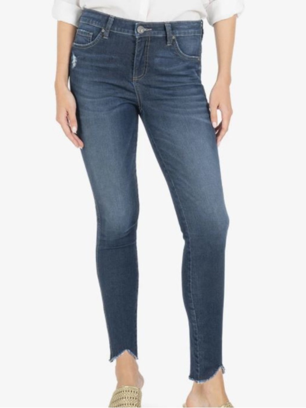 Kut from the Kloth Dark Denim Connie Distressed High-Rise Skinny Jeans Size 14